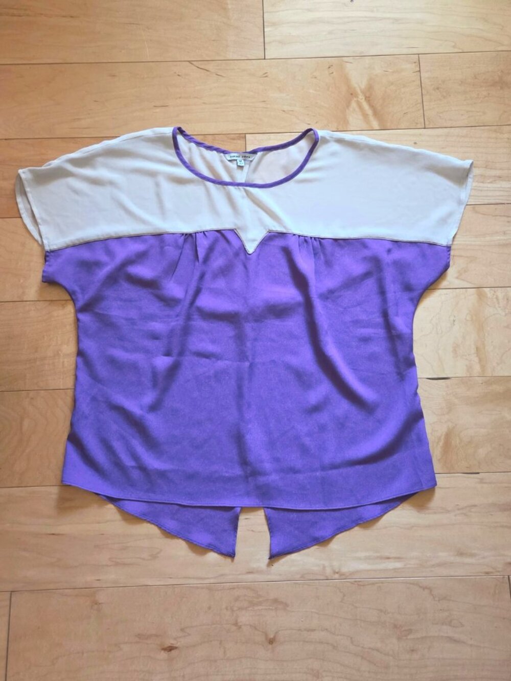 Naked Zebra Purple and Cream Short Sleeve Color Block Top